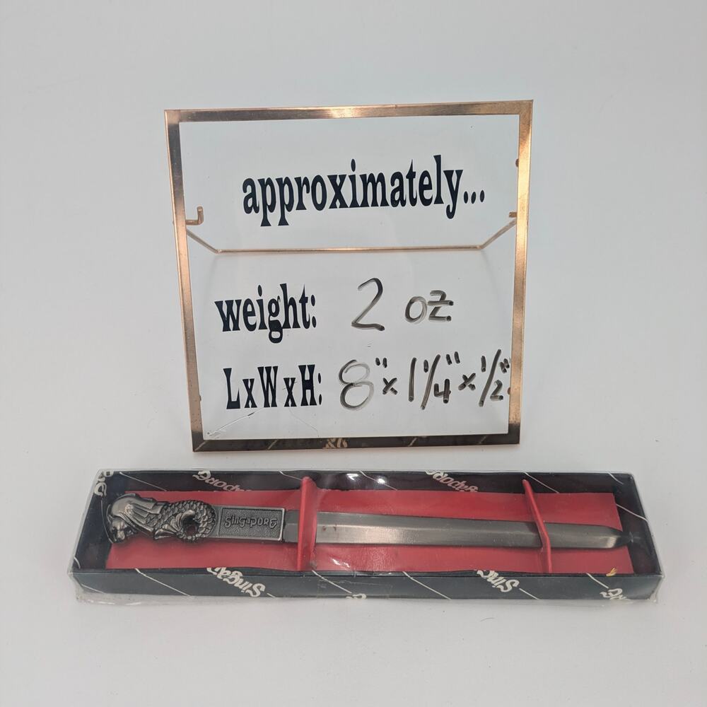 Merlion Letter Opener Metal VTG Singapore Silver Color Mermaid Lion Office